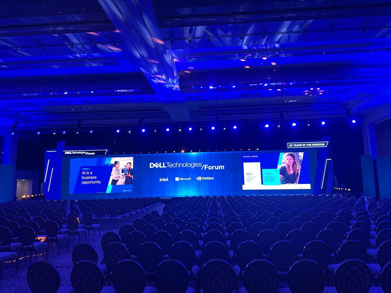 Dell Technologies Forum stage prepared for a corporate event in Riyadh.